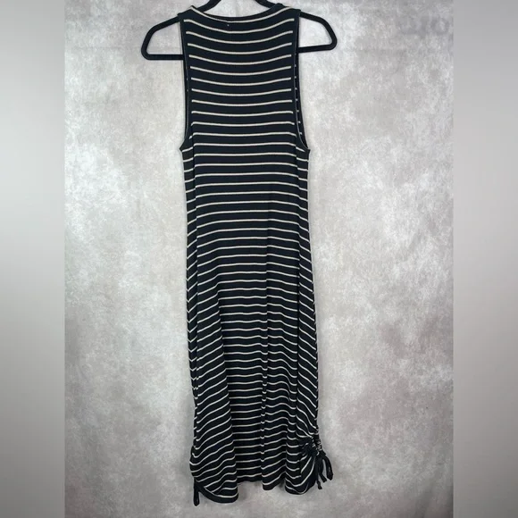Proenza Schouler White Label Striped Ribbed-Knit Sleeveless Dress In Black Sz L - Picture 6 of 10